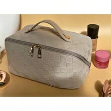 Large Capacity Travel Cosmetic Bag, Travel Makeup Bag,  Opens Flat For Easy Access, Toiletry Bag For Women, Vegan Leather, Multifunctional - màu nâu - Xem 4