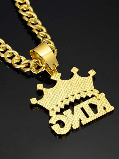 قلادة رجالية من الحلقات الكوبية العتيقة مع قلادة معلقة مرصعة بالراين، مناسبة للحفلات والسهرات والاستخدام اليومي والهدايا