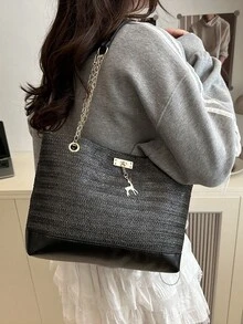 2026 New Arrival Fashionable Casual Minimalist Personalized Large Capacity Tote Bag, Chic Women's Shoulder Bag For Summer - Black - View 2