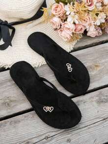 Fashionable Thong-Style Casual & Comfortable Flat Sandals, Versatile For Daily Wear, Travel And Home - 黑色 - 查看 4