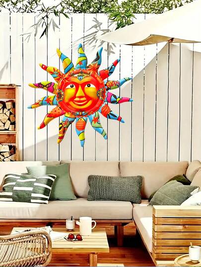 2D Flat 1-Piece Sunflower Metal Wall Decoration, Outdoor Garden Decoration, Festive Metal Wall Hanging, No Electricity Required, Colorful Smiling Face Design, Suitable For Scene Decoration, Home Decoration, Wedding Decoration, Holiday Decoration, Party Decoration, Celebration Decoration, Outdoor Decoration, Patio Decoration, Garden Decoration.