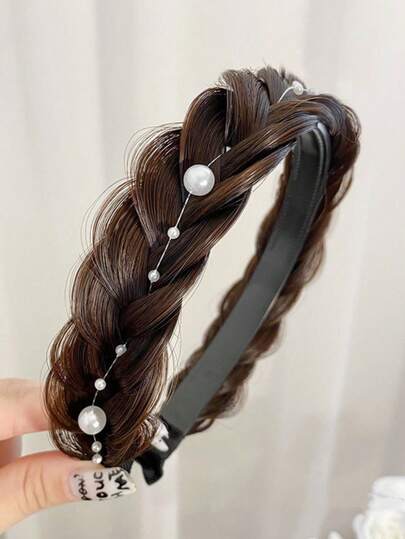1件鱼尾辫假发发箍，编织发圈发饰，女士