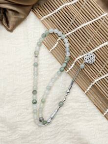 1件经典简约仿玉45珠手链/念珠，适合男士日常佩戴 - 綠花 - 查看 3