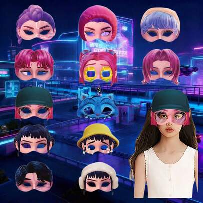 Kpop Demon Hunting Team Hunters Witch Hunt Themed Birthday Party Decoration 12pcs K-Pop Demon Hunting Girl Group Theme Party Photo Prop Paper Mask K-Pop Girl Group Costume Party Fun Half-Face Mask Anime Cartoon Character Gifts, Holiday Gifts For Fans And Friends, New Year Gifts