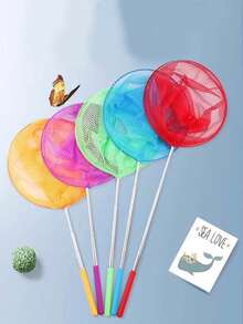 1个小型不锈钢伸缩蝴蝶/昆虫网，可伸缩渔网，户外水上玩具（手柄图案随机发货） - 彩色 - 查看 5