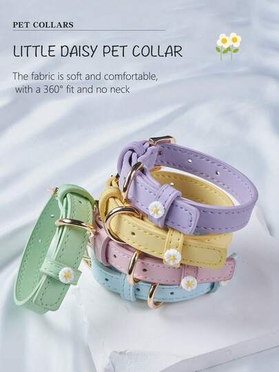 Collar para mascotas con margaritas delicadas, hecho de cuero de microfibra cómodo, tamaño de cuello ajustable, hebilla de metal resistente, accesorio de moda adecuado para gatos y perros