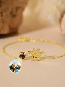 Customized Photo Paw Print Projection Pendant Necklace, Stainless Steel Jewelry, Minimalist Pet Lover Gift, Women's Daily Wear, Birthday, Bridesmaid, Wedding, Christmas Gift - Multicolor - View 6