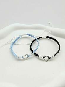 1 pieza Pulsera de cuerda trenzada dulce y sencilla en forma de corazón, adecuada como regalo para parejas - Celeste - Ver 9