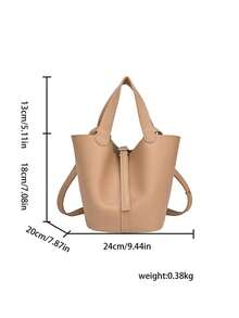 1 pieza Nuevo bolso de cubo de unicolor versátil y casual de estilo retro para mujer, modelo muy vendido en otoño e invierno, adecuado para ir al trabajo - Caqui - Ver 8