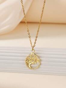 18K Gold Plated Anti-Rust Tree Of Life Cubic Zirconia Necklace, Suitable For Beach, Wedding, Vacation, 2026 New Arrival, Great Gift For Mom And Friends - Multicolor - View 3