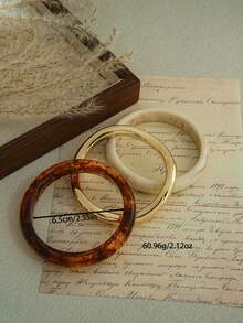 LADYCOCO 3pcs Vintage Style Coffee Color Bracelet Set With Gold Twisted ABS Plastic Bangle, For Women - Multicolor - View 2