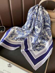 1条男女通用印花围巾，多功能领巾，仿丝小领带围巾 - 彩色 - 查看 1