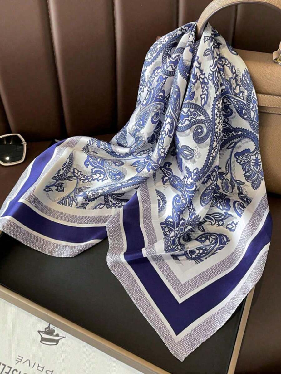 1条男女通用印花围巾，多功能领巾，仿丝小领带围巾 - 彩色 - 查看 1