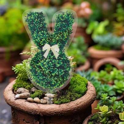2D Flat Easter Bunny Acrylic Garden Stake With Vine Pattern - Outdoor Yard, Lawn And Planter Decor, Weather-Resistant Plastic Craft For Spring Celebration, Sturdy Lawn Ornament With Vine Theme
