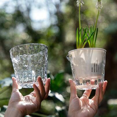 1pc Glacier Pattern Transparent Lazy Self-Watering Flower Pot For Water Cultivation Of Plants, Narcissus, No Need To Water, Plastic Imitation Glass Flower Pot.