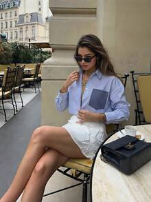 Sookaug Blue And White Striped Women's Spring Minimalist Versatile Casual Loose Shirt - Multicolor - View 5
