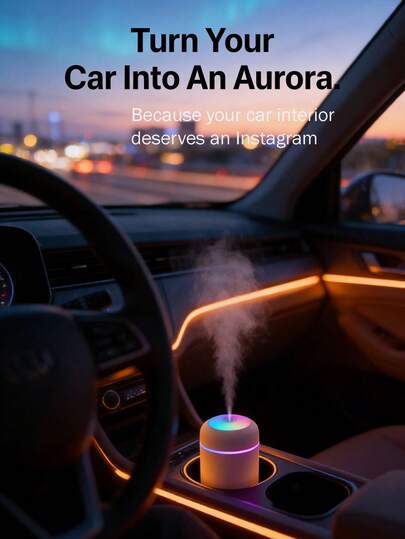 便携式迷你加湿器，车载空气清新剂，彩色杯状加湿器，7色静音车载加湿器，卧室家用小型香薰机，新品上市