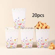 10/20/50个装，白色花朵背景生日快乐食品盒，野花主题派对薯条盒、爆米花杯、爆米花桶和零食盒，适用于茶话会、生日派对装饰、家庭电影之夜，也适合装午餐盒、面包、汉堡等。 - 查看 10