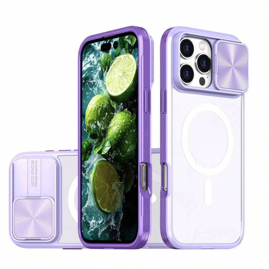 Ốp bảo vệ camera trượt từ tính mới (17pro/17promax/Air không có cửa sổ đẩy) - Ốp điện thoại bảo vệ tuyệt vời, tương thích với Apple --- Moto..., phiên bản quốc tế, không phải phiên bản nội địa. - Màu tím hoa cà - Xem 1