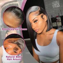200% Straight Lace Front Wigs Human Hair 13x4 Bob Wig Remy Brazilian Human Hair Wig For Women With Pre Plucked Hairline Natural Color Comfortable Basics Style Wig Music Festival Christmas Day Cosplay For Women - SNatural - Xem 6