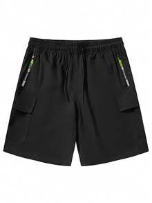Short bermuda respirant et séchage rapide en soie de glace pour hommes, short de sport, de course et de fitness avec poches multiples, assortiment de couple, été - Noir - Voir 1