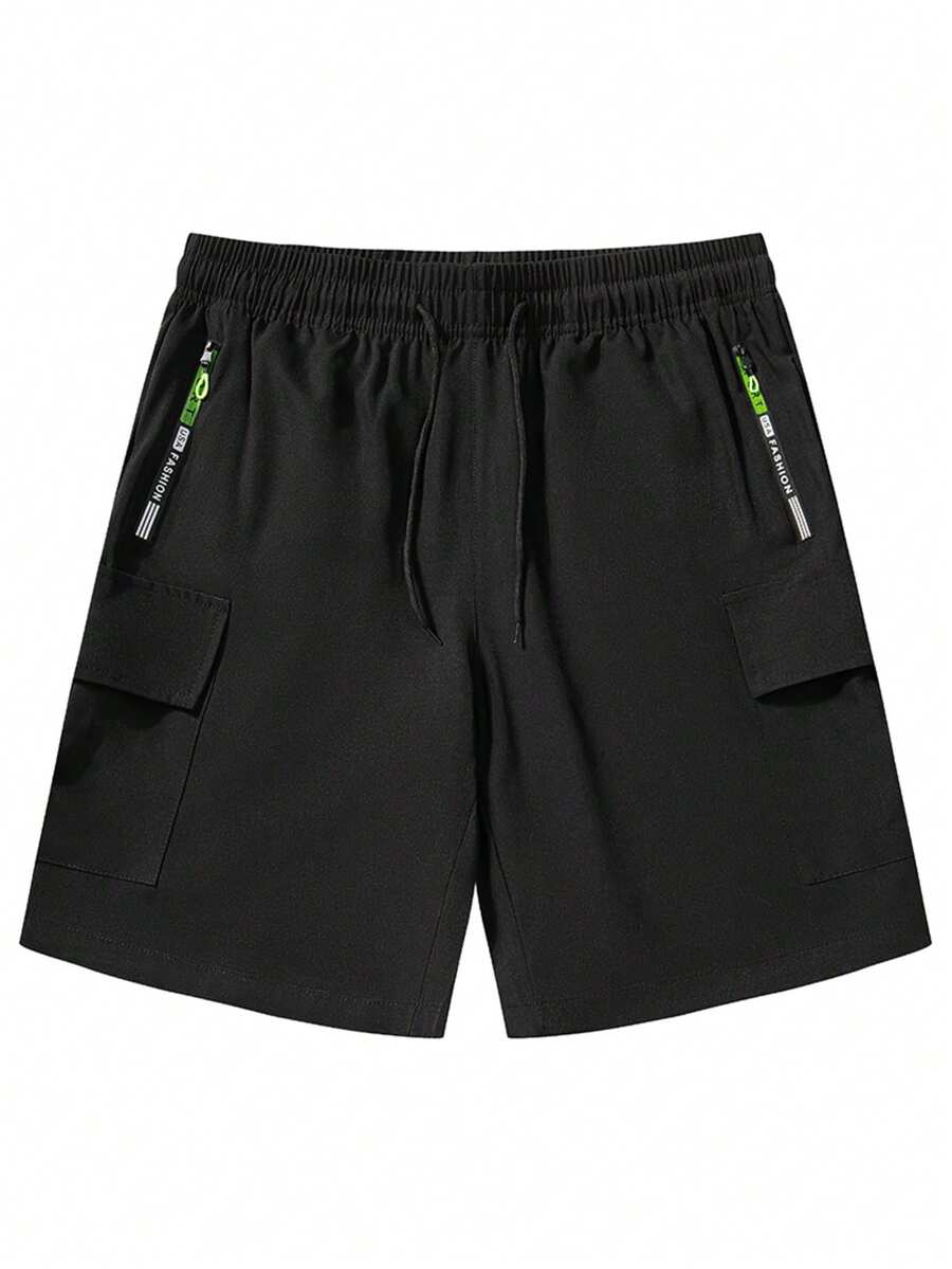 Short bermuda respirant et séchage rapide en soie de glace pour hommes, short de sport, de course et de fitness avec poches multiples, assortiment de couple, été - Noir - Voir 1