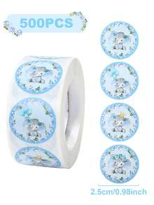 500张蓝色小象圆形贴纸，适用于一周岁生日派对装饰、性别揭晓派对男孩礼物包装、糖果袋封口贴纸、性别揭晓派对装饰、婴儿派对装饰、DIY日记剪贴簿贴纸、装饰标签、婴儿派对用品、儿童DIY手工贴纸、派对小礼物、游戏奖品、学习用品、蓝色小象派对装饰、生日派对用品 - 藍色小象 - 查看 8