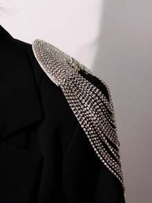 1件时尚百搭精致奢华别致个性化银色肩章流苏胸针，适合男士日常商务通勤 - 彩色 - 查看 4