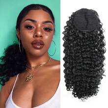 16 Inch Drawstring Ponytail Extension Curly Long Hair Ponytail, Natural Black Pony Tails Hair Extensions With Secure Fit For Easy Daily Wear - Natural Black - View 3