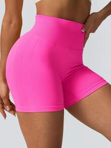NcmRyu 1件装 女士无缝弹力罗纹户外跑步健身瑜伽普拉提网球高尔夫徒步远足运动短裤 - 玫紅色 - 查看 3