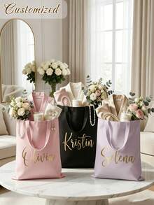 Custom Name Tote Bag Personalized Tote Bridesmaid Tote Wedding Gift Bag Bridal Party Tote Bachelorette Tote Reusable Gift Bag - Multicolor - View 9
