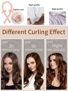 3pcs Manual Sponge Hair Curler Set, No Heat Curling Headband, Big Wave Curling Iron Set, Satin Curling Tool Kit, Includes 1 Curling Iron + 2 Hair Ties, Pink Sponge Curling Wand, Slouchy Curling Iron, No Heat Curling Headband - Multicolor - View 1