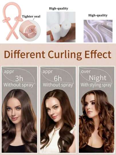 3pcs Manual Sponge Hair Curler Set, No Heat Curling Headband, Big Wave Curling Iron Set, Satin Curling Tool Kit, Includes 1 Curling Iron + 2 Hair Ties, Pink Sponge Curling Wand, Slouchy Curling Iron, No Heat Curling Headband