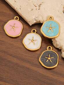 2Pcs 18K Gold Plated Stainless Steel Colored Enamel Starfish Charm Pendant Summer Beach Conch Shell Charms For DIY Jewelry Making Supplies Earrings Necklace Bracelets Accessories - Pendant - View 3