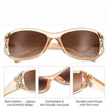 Women Fashion Glasses, Polarized Y2K Glasses Wrap Around Butterfly Design Fashion Sunnies CK0078 - XCH-F - 查看 5