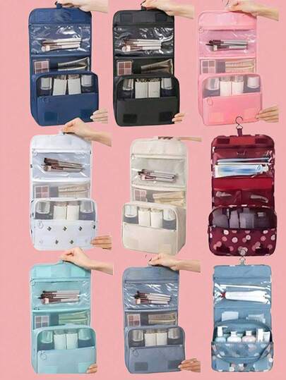 1个多功能旅行化妆包，防水悬挂式洗漱包，带干湿分离隔层、化妆刷收纳袋、化妆品整理袋，适用于收纳洗漱用品、化妆刷、卫生巾、口红、护肤品、数码产品等，圣诞节/情人节礼物，送给妈妈、朋友、老师的理想之选。