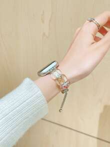 1 Pc Beautiful Imitation Crystal Metal Loop Compatible With Apple Watch Band For Women 38mm 40mm 41mm 42mm 44mm 45mm 46mm 49mm , Strap Compatible With Apple Watch Link Series Ultra S10 9/8/7/6/5/4/3/2/1 SE - Multicolor - View 5