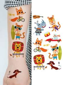 10Sheets Cartoon Animal Patterns Temporary Tattoo Sticker Body Art, Waterproof And Sweatproof Lasting For 2-5 Days, Cute Panda Penguin Boar Monkey Beast Zoon Pattern Fake Tattoo Stickers - Multicolor - View 5
