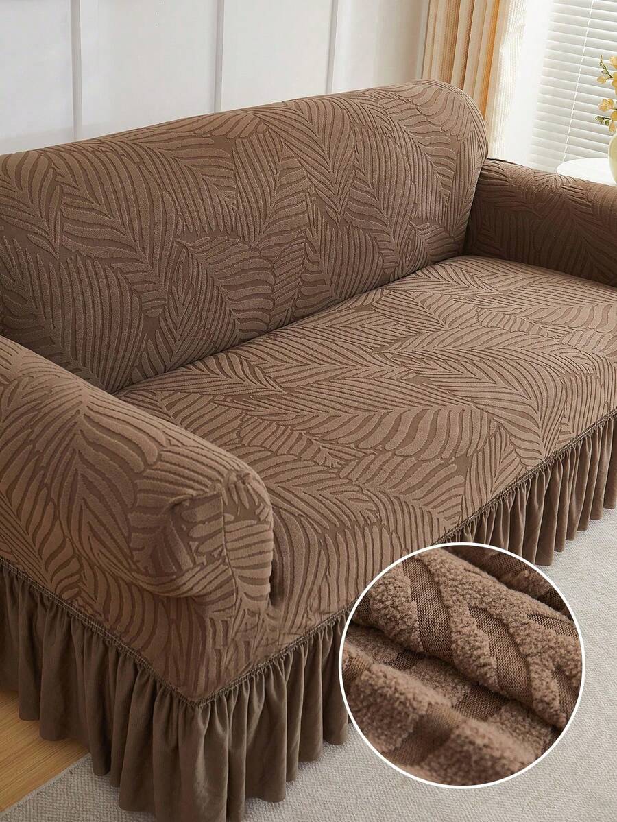 1pc Stretch Sofa Cover, Leaf Pattern Skirt Design, Dirt-Resistant, Washable (Hand Wash, Machine Wash, Dry Clean) Suitable For Loveseat, Living Room Sofa, Furniture