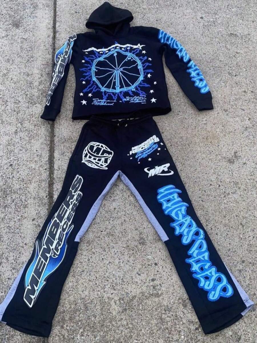 Colección primavera/otoño: Conjunto de pantalones con capucha acampanada de moda para hombre | Sudadera con capucha deportiva para pareja - LMST1HY02O - Ver 1