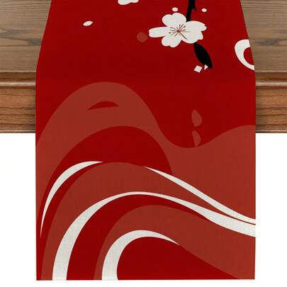 قطعة واحدة من مفرش طاولة كتان ذو طبعة أزهار الكرز اليابانية، مفرش طاولة مستطيل منسوج، مناسب للتجمعات والهدايا والمناسبات، متوفر بأحجام متعددة، مثالي لتناول الطعام في المنزل وديكور المطبخ والديكور المنزلي وحفلات الخارج والمطاعم، له مظهر كتان ملمسي