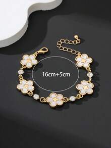 1 pieza Pulsera clásica y retro de verano, nueva y versátil, con incrustaciones de trébol blanco dulce para mujeres - Blanco - Ver 6