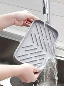 1pc Thick Silicone Kitchen Sink Mat | Non-Slip, Heat-Resistant, Waterproof Sink Countertop Drain Mat With Drain Groove - Easy To Clean, Rollable Dish Drying Mat To Protect Utensils, Plates And Countertop. - Multicolor - View 14