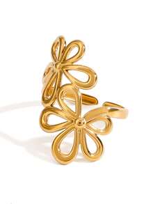 1枚18K镀金不锈钢优雅几何可调节开口戒指，适合女士日常及节日佩戴。 - 彩色 - 查看 3