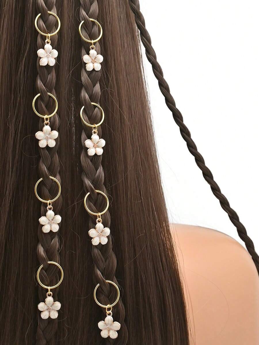 6件套夏季清新白色花朵油滴发夹和发圈 - 彩色 - 查看 1
