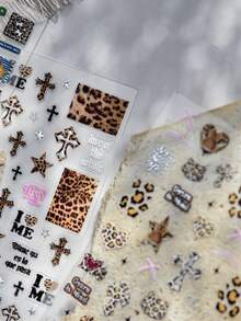 1片5D豹纹金属复古自粘美甲贴纸，DIY美甲装饰贴纸，美甲用品 - 彩色 - 查看 6