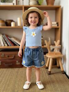 Young Girls Tank Top Co-Ords - Blue - View 3