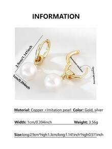 一对优雅铜镶珍珠吊坠耳环，精致高端女士耳环，适合派对和约会礼物 - 珍珠 - 查看 2
