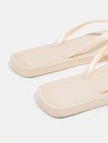 1 Paar Damen Flache PVC Dünne Riemen Flip-Flops, Elegant Lässig Einfarbig Quadratische Zehenpartie Weiche Sohle Leicht Schnelltrocknend, Sommer Strand Urlaub - Flip Flops - Übersicht 9