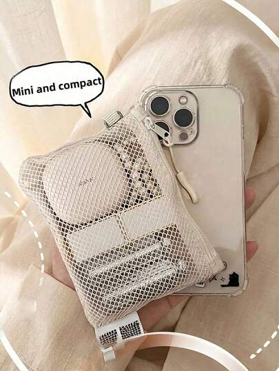 2pcs/1pc Large Capacity Multi-Functional Zipper Mesh Storage Bag, Multi-Compartment Design, Secure Seal, Transparent Panel, Portable & Lightweight, Suitable For Cosmetics, Earphones, Coins, Daily Travel Items, School & Office Supplies, Fashionable & Practical All-Season Gift